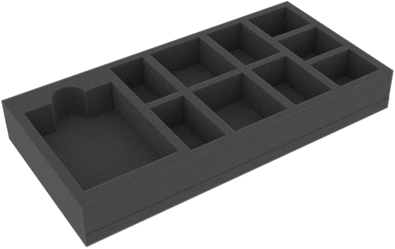 258 mm x 128 mm x 35 mm foam tray for board games with 10 compartments
